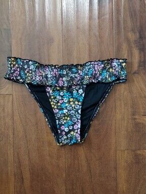 Celebrity Pink Black Floral Ruffle Bikini Bottom